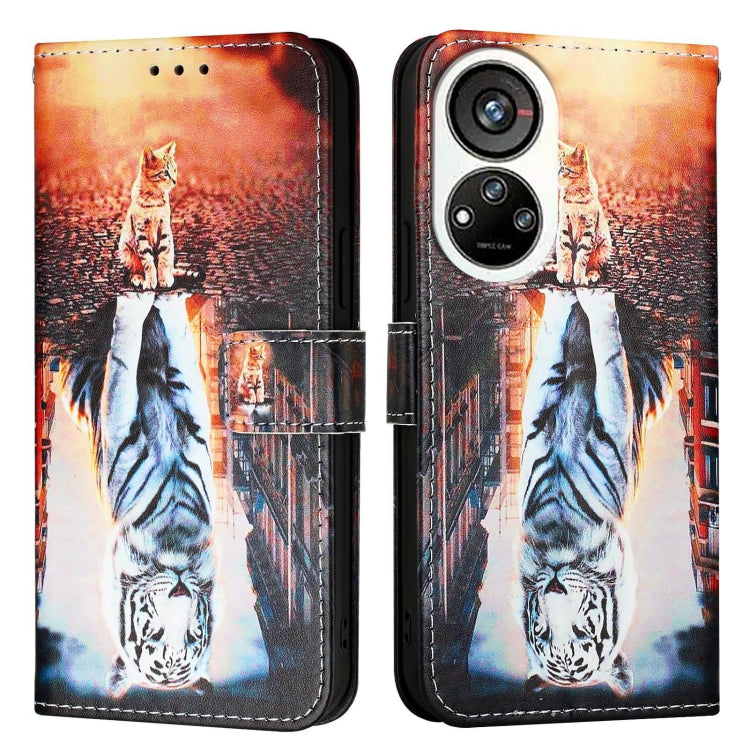 For ZTE Blade V40s   Colored Drawing Pattern Plain Weave Leather Phone Case