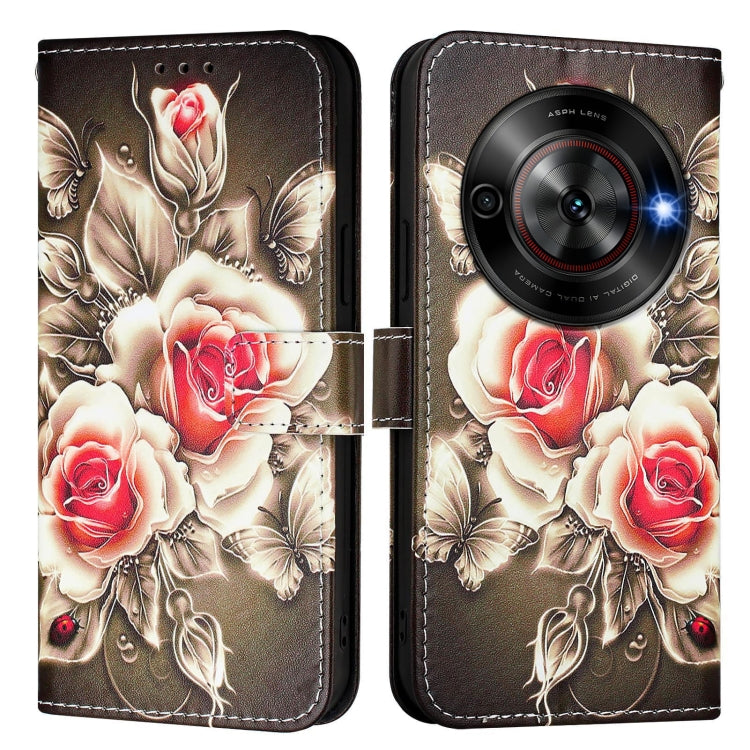 For ZTE Blade A75 5G / Nubia Focus Colored Drawing Pattern Plain Weave Leather Phone Case