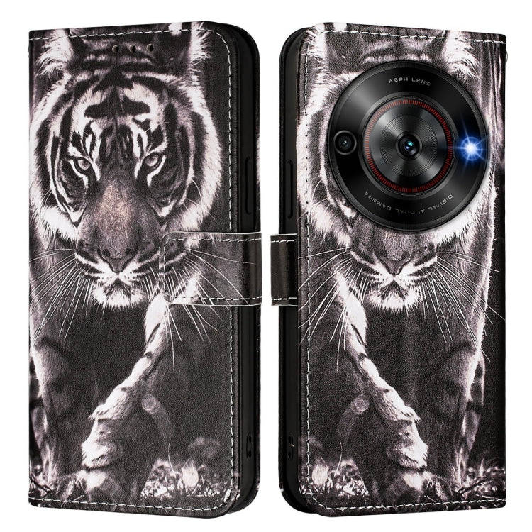 For ZTE Blade A75 5G / Nubia Focus Colored Drawing Pattern Plain Weave Leather Phone Case