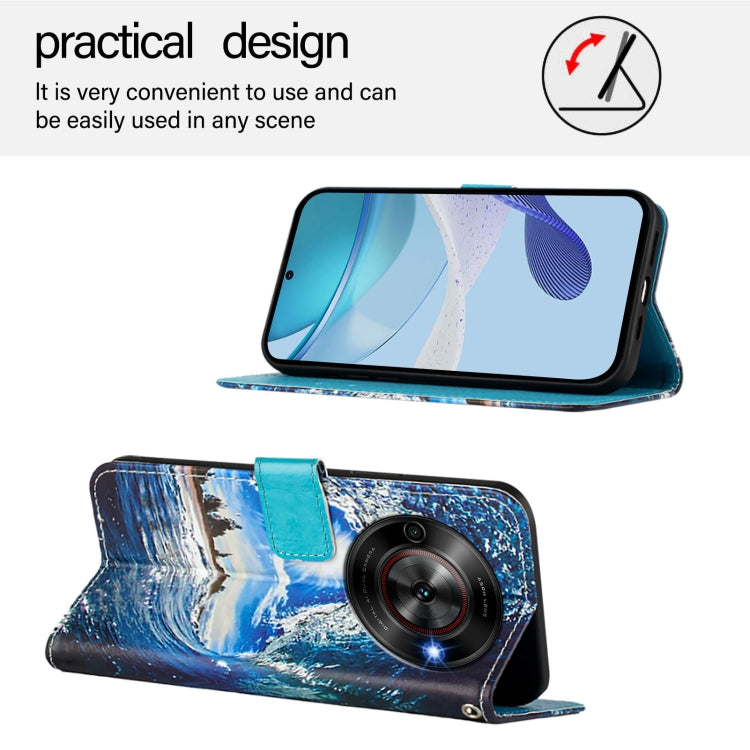 For ZTE Blade A75 5G / Nubia Focus Colored Drawing Pattern Plain Weave Leather Phone Case