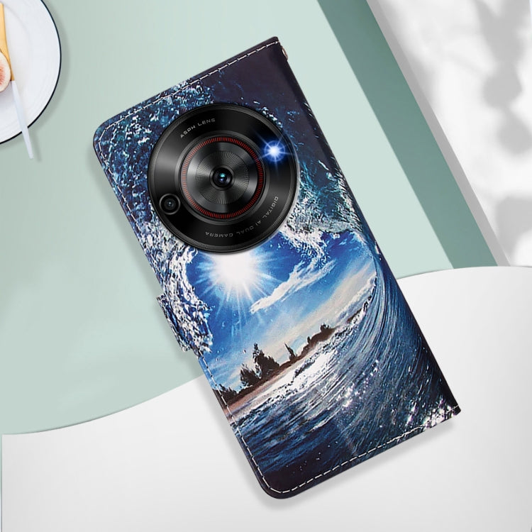 For ZTE Blade A75 5G / Nubia Focus Colored Drawing Pattern Plain Weave Leather Phone Case