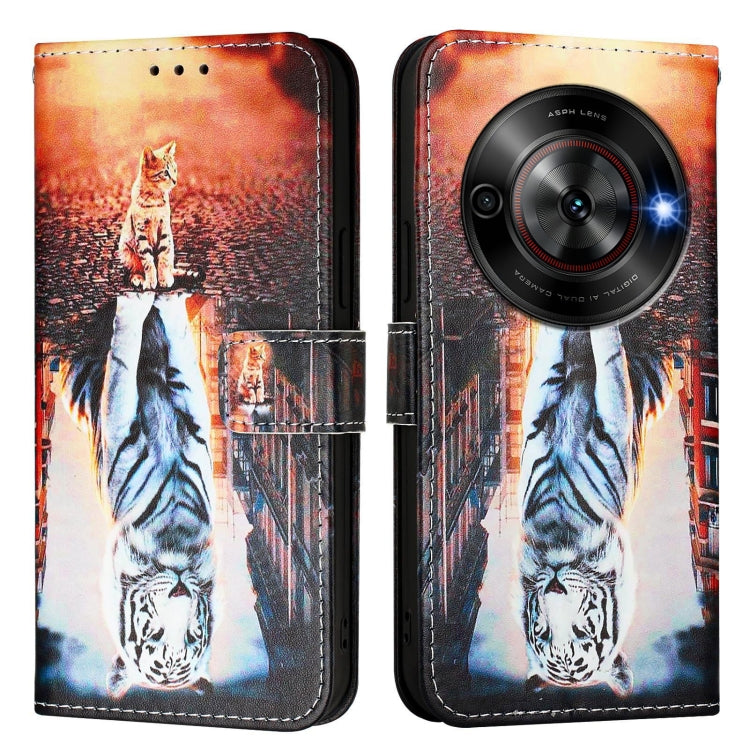 For ZTE Blade A75 5G / Nubia Focus Colored Drawing Pattern Plain Weave Leather Phone Case