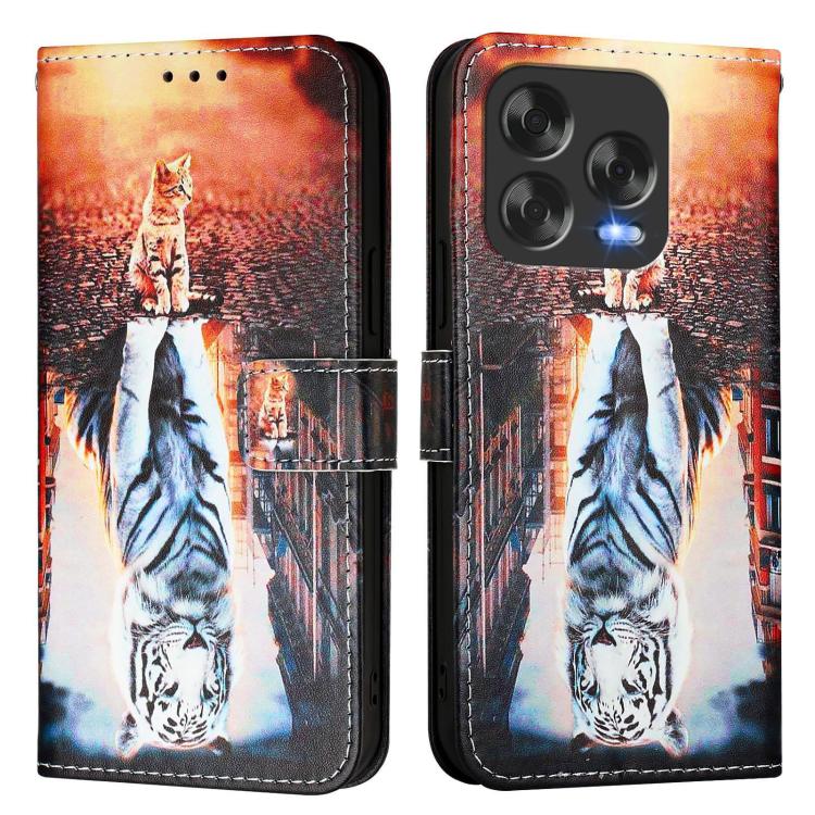 For ZTE Blade V70 Design Colored Drawing Pattern Plain Weave Leather Phone Case