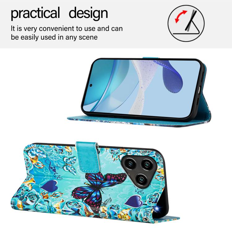 For ZTE Blade A76 4G Colored Drawing Pattern Plain Weave Leather Phone Case