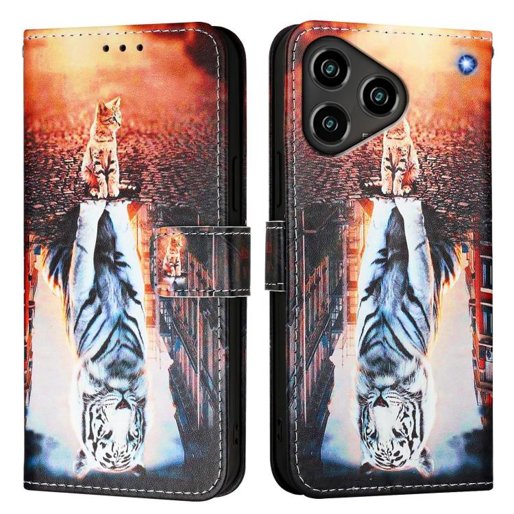 For ZTE Blade A76 4G Colored Drawing Pattern Plain Weave Leather Phone Case