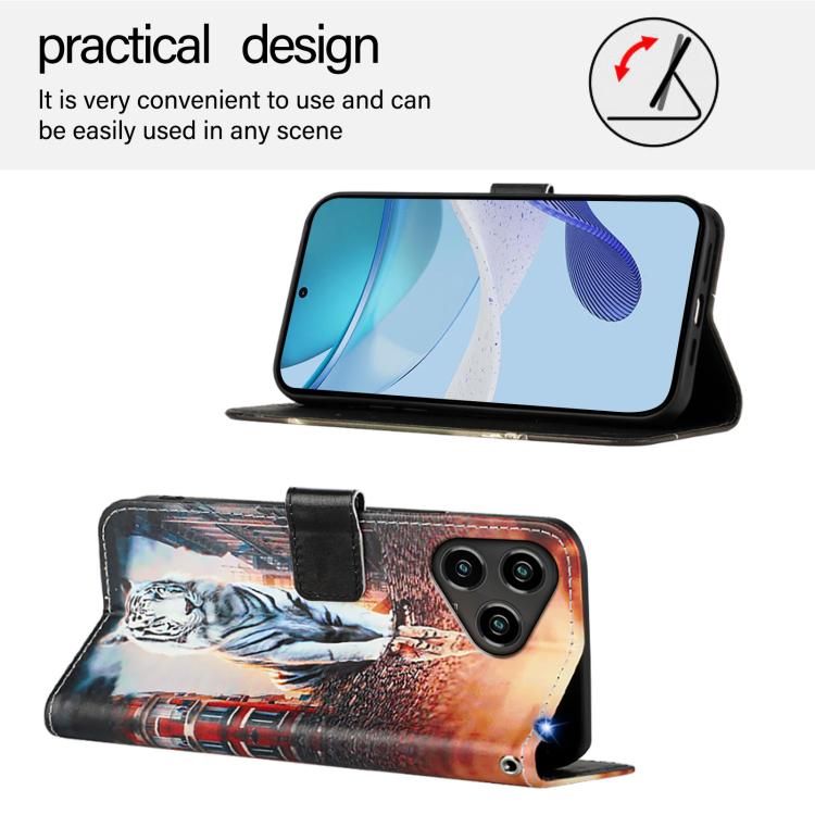 For ZTE Blade A76 4G Colored Drawing Pattern Plain Weave Leather Phone Case