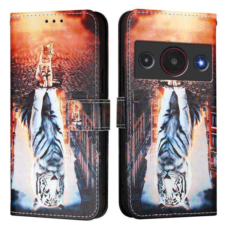 For ZTE Blade A75 Pro / Telstra T-Elite 5G Colored Drawing Pattern Plain Weave Leather Phone Case