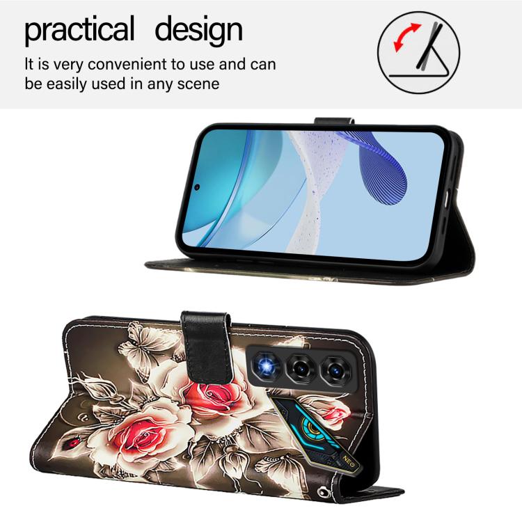 For ZTE nubia Neo 5 5G Colored Drawing Pattern Plain Weave Leather Phone Case