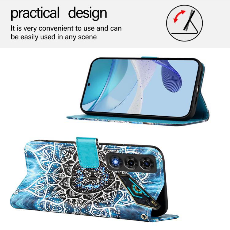 For ZTE nubia Neo 5 5G Colored Drawing Pattern Plain Weave Leather Phone Case