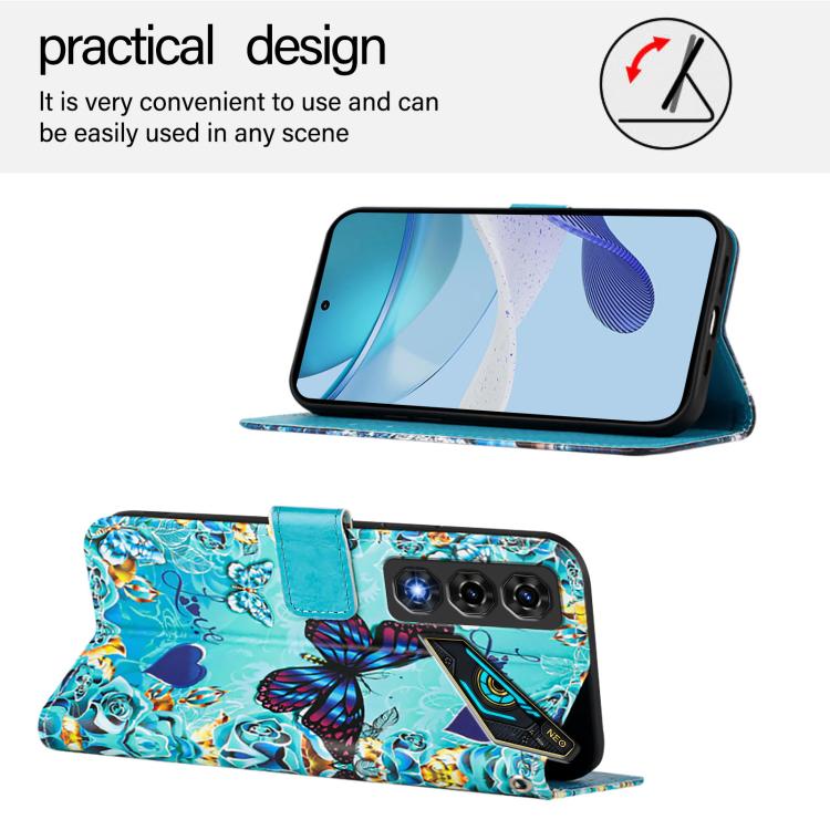 For ZTE nubia Neo 5 5G Colored Drawing Pattern Plain Weave Leather Phone Case