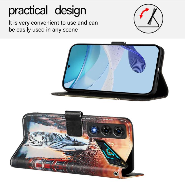 For ZTE nubia Neo 5 5G Colored Drawing Pattern Plain Weave Leather Phone Case