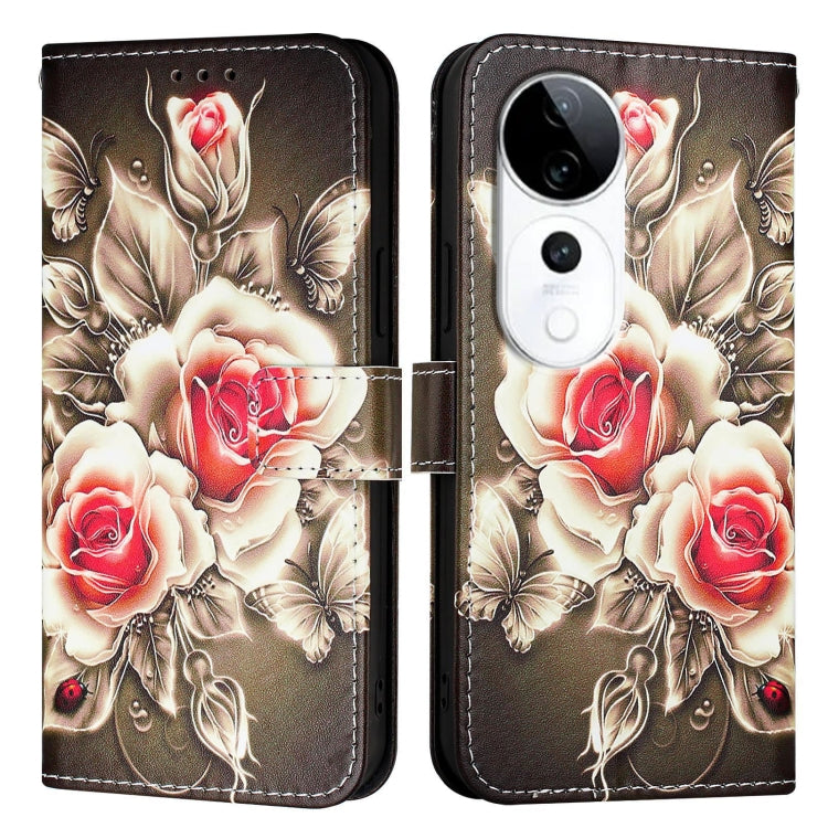 For vivo S19 Pro   Colored Drawing Pattern Plain Weave Leather Phone Case