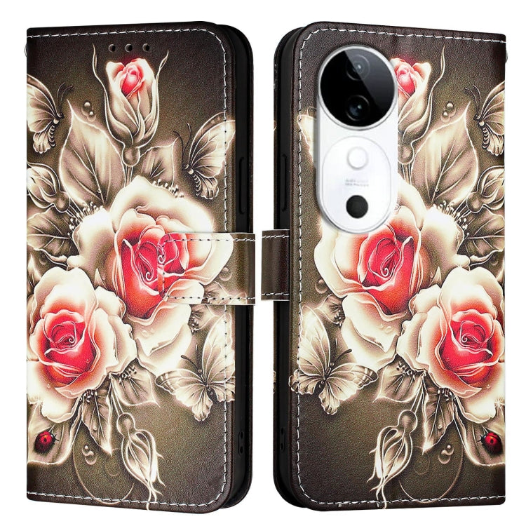 For vivo S19 Colored Drawing Pattern Plain Weave Leather Phone Case