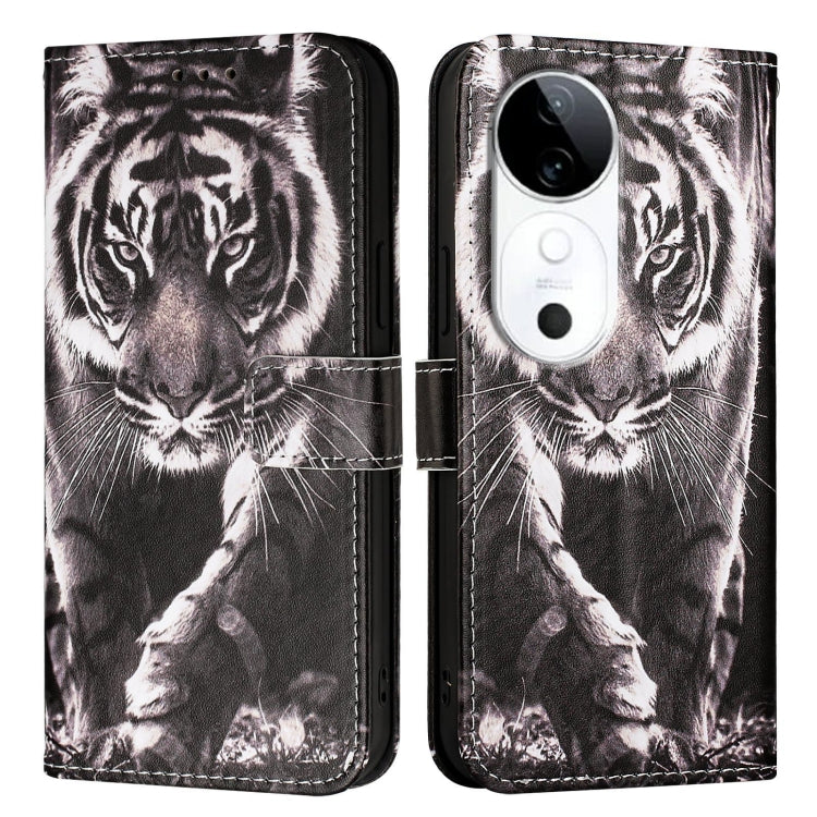 For vivo S19 Colored Drawing Pattern Plain Weave Leather Phone Case
