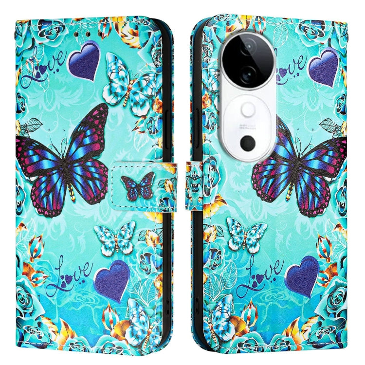 For vivo S19 Colored Drawing Pattern Plain Weave Leather Phone Case