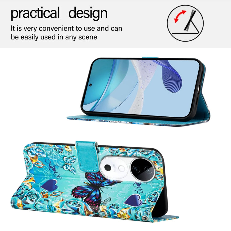 For vivo S19 Colored Drawing Pattern Plain Weave Leather Phone Case