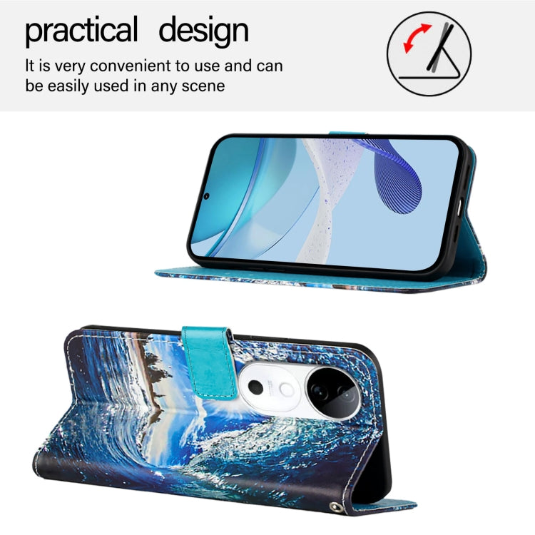 For vivo S19 Colored Drawing Pattern Plain Weave Leather Phone Case