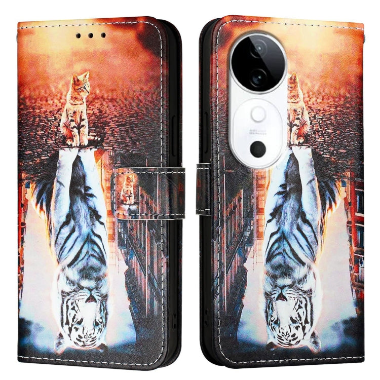 For vivo S19 Colored Drawing Pattern Plain Weave Leather Phone Case