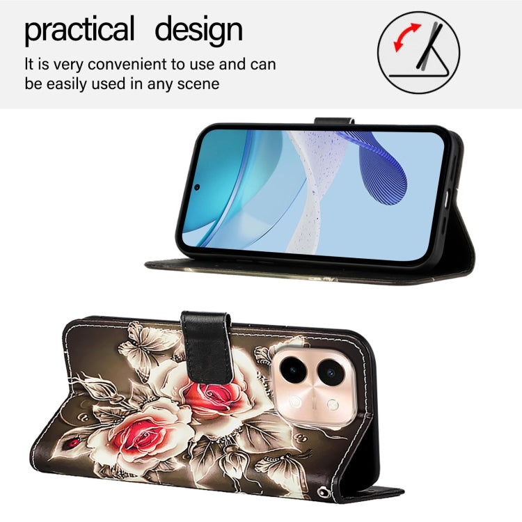 For vivo Y28 4G Colored Drawing Pattern Plain Weave Leather Phone Case
