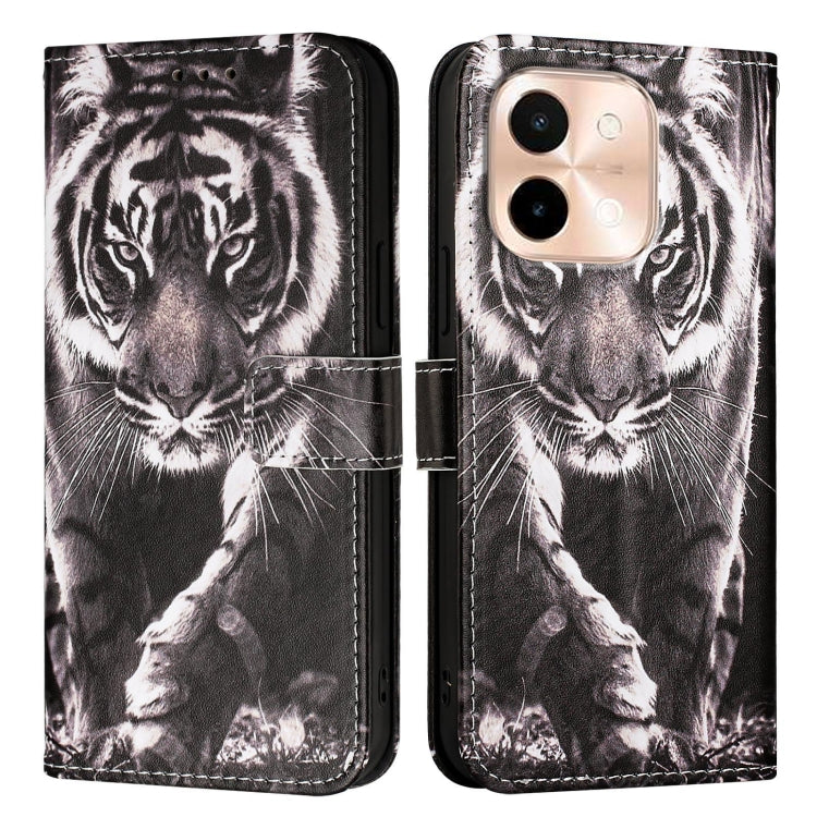 For vivo Y28 4G Colored Drawing Pattern Plain Weave Leather Phone Case