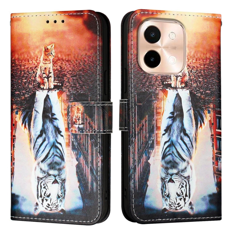 For vivo Y28 4G Colored Drawing Pattern Plain Weave Leather Phone Case