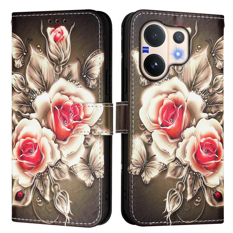 For vivo V60 5G Colored Drawing Pattern Plain Weave Leather Phone Case