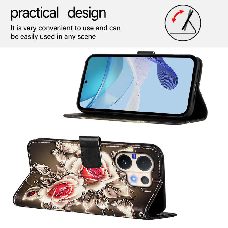 For vivo V60 5G Colored Drawing Pattern Plain Weave Leather Phone Case