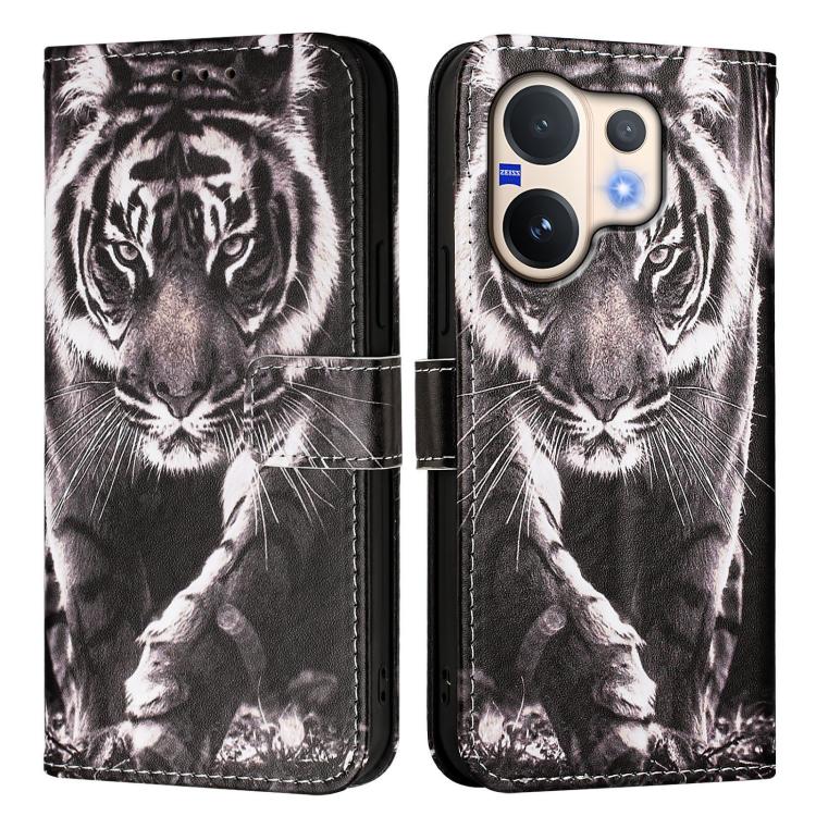 For vivo V60 5G Colored Drawing Pattern Plain Weave Leather Phone Case