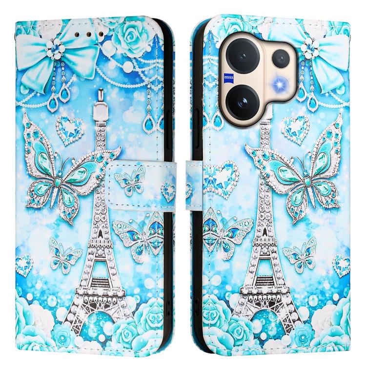 For vivo V60 5G Colored Drawing Pattern Plain Weave Leather Phone Case