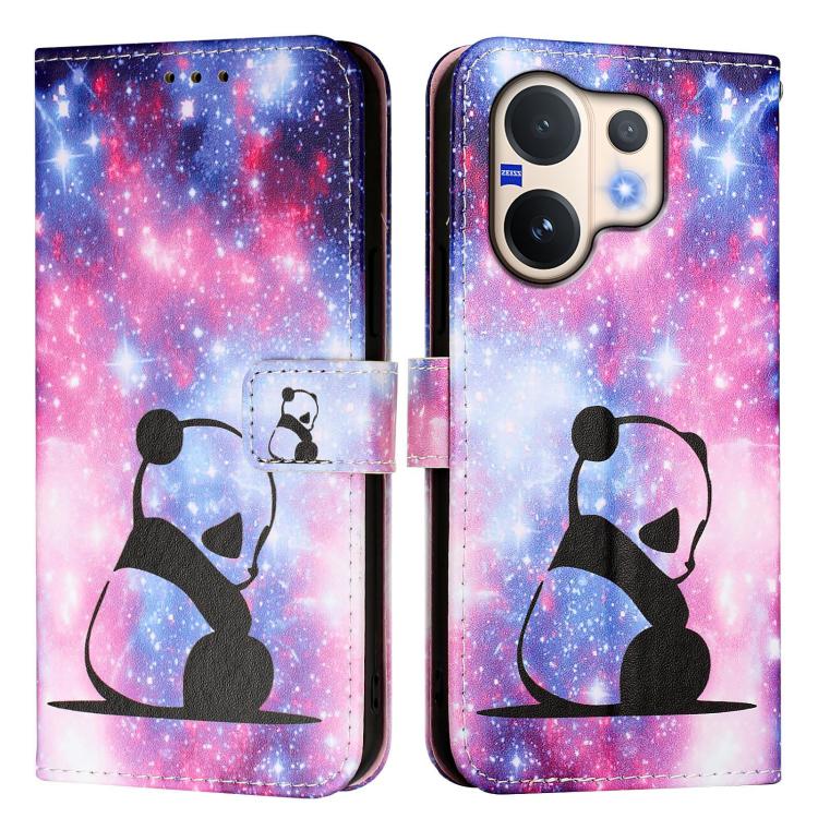 For vivo V60 5G Colored Drawing Pattern Plain Weave Leather Phone Case