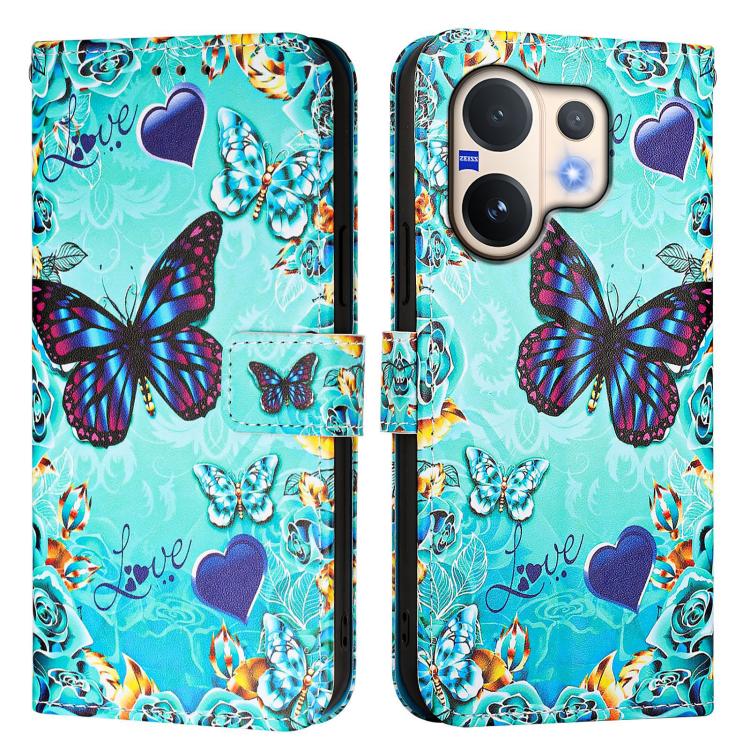 For vivo V60 5G Colored Drawing Pattern Plain Weave Leather Phone Case