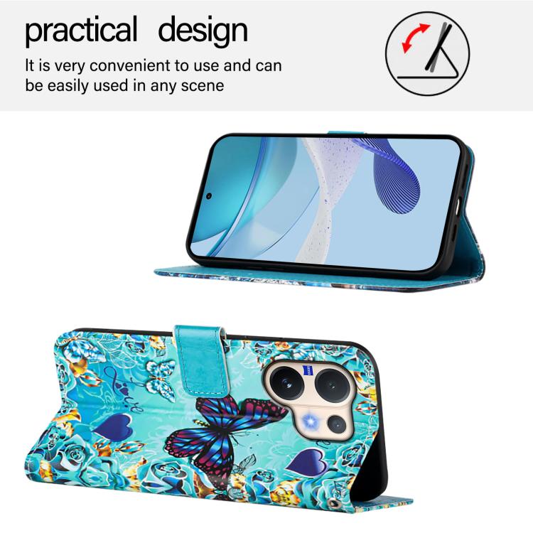 For vivo V60 5G Colored Drawing Pattern Plain Weave Leather Phone Case