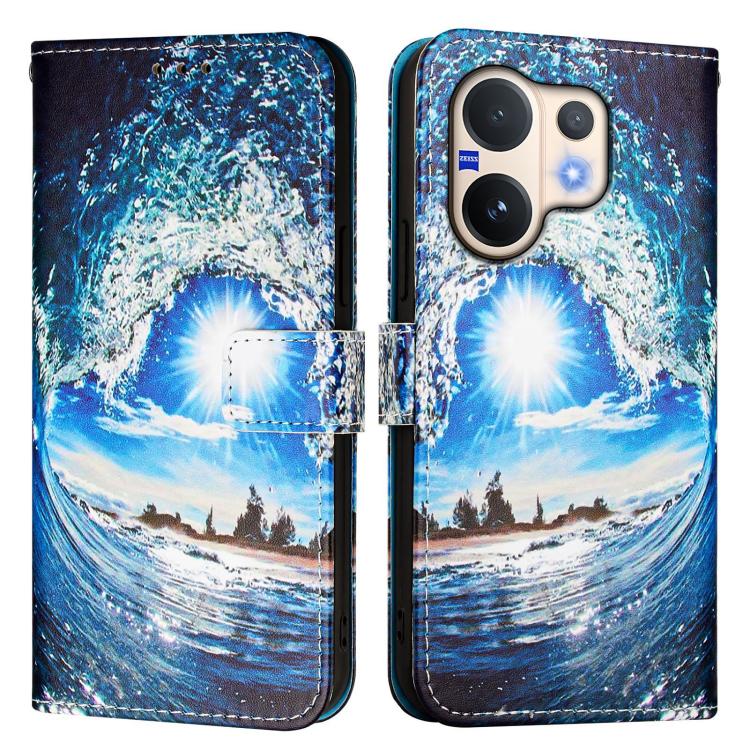 For vivo V60 5G Colored Drawing Pattern Plain Weave Leather Phone Case