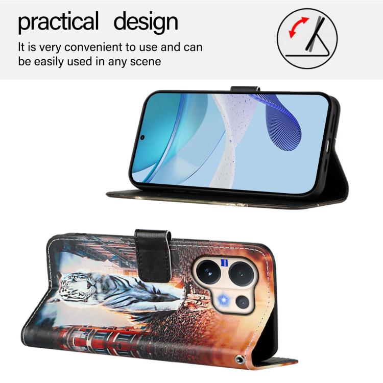For vivo V60 5G Colored Drawing Pattern Plain Weave Leather Phone Case