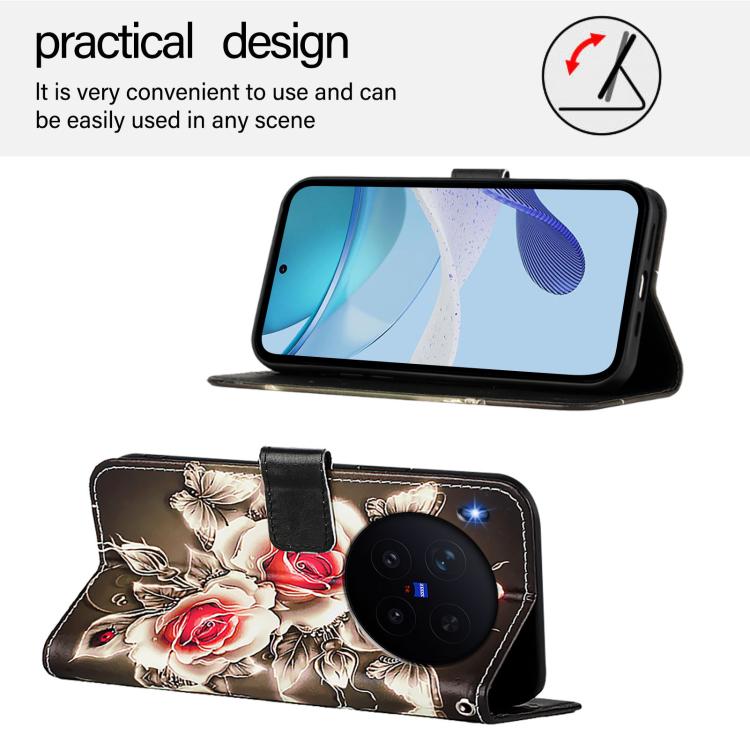 For vivo X300 Colored Drawing Pattern Plain Weave Leather Phone Case