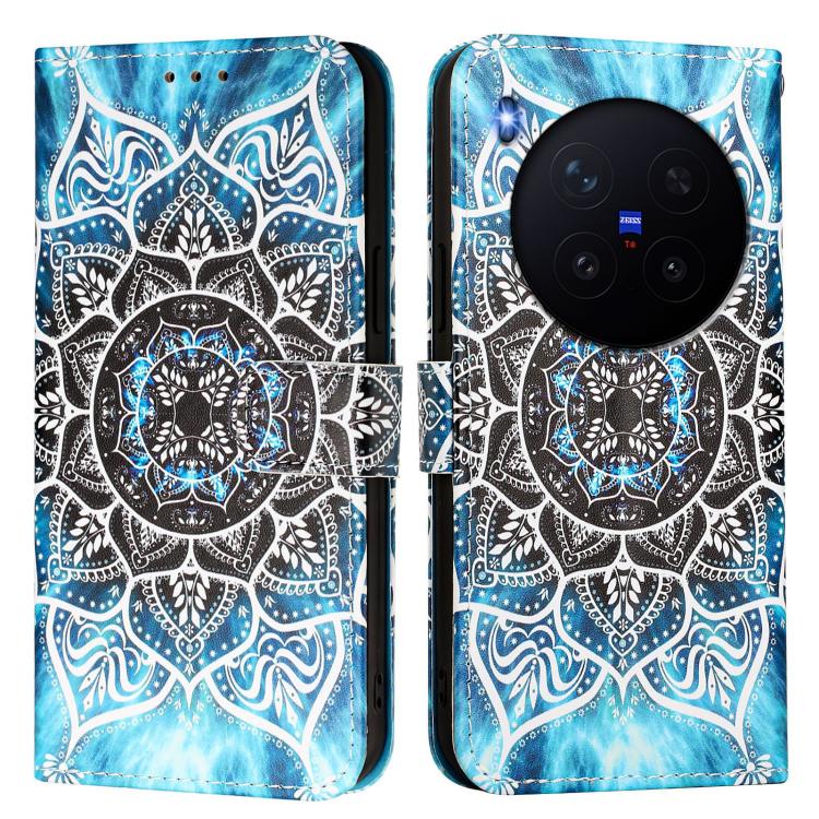 For vivo X300 Colored Drawing Pattern Plain Weave Leather Phone Case