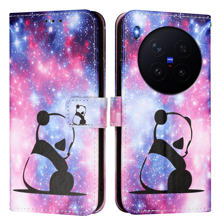 For vivo X300 Colored Drawing Pattern Plain Weave Leather Phone Case
