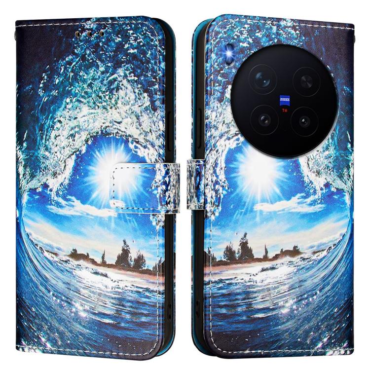 For vivo X300 Colored Drawing Pattern Plain Weave Leather Phone Case