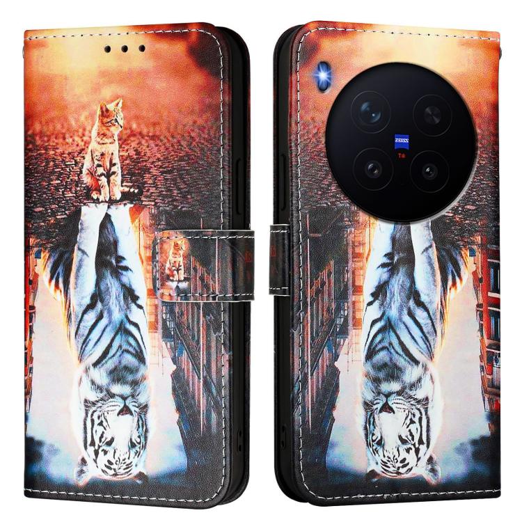 For vivo X300 Colored Drawing Pattern Plain Weave Leather Phone Case
