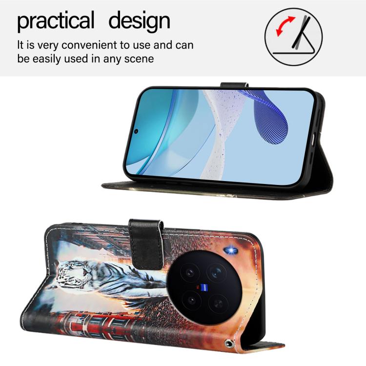 For vivo X300 Colored Drawing Pattern Plain Weave Leather Phone Case