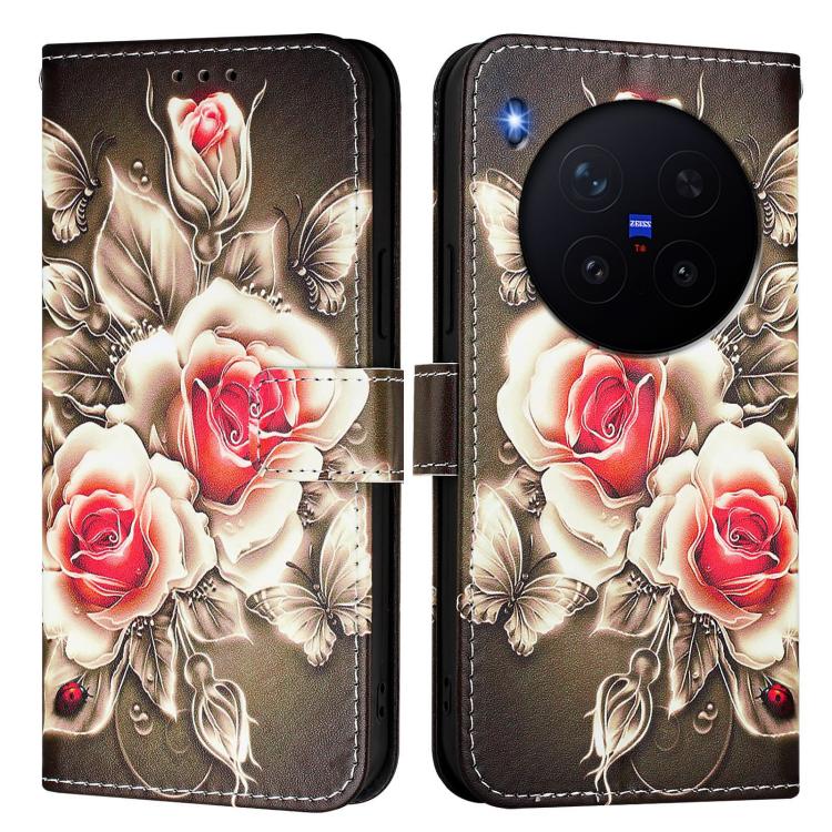 For vivo X300 Pro Colored Drawing Pattern Plain Weave Leather Phone Case