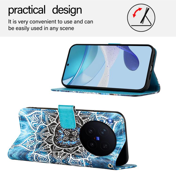 For vivo X300 Pro Colored Drawing Pattern Plain Weave Leather Phone Case
