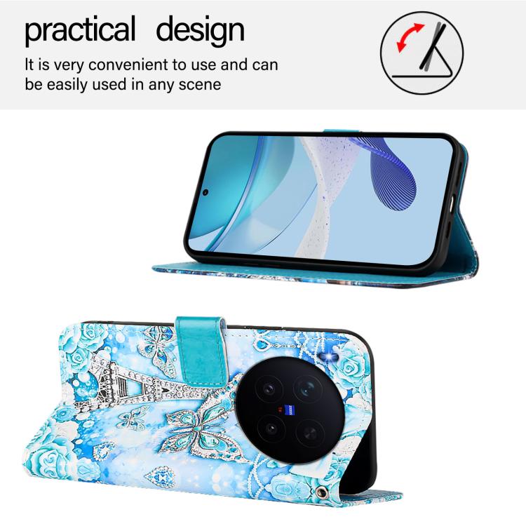 For vivo X300 Pro Colored Drawing Pattern Plain Weave Leather Phone Case