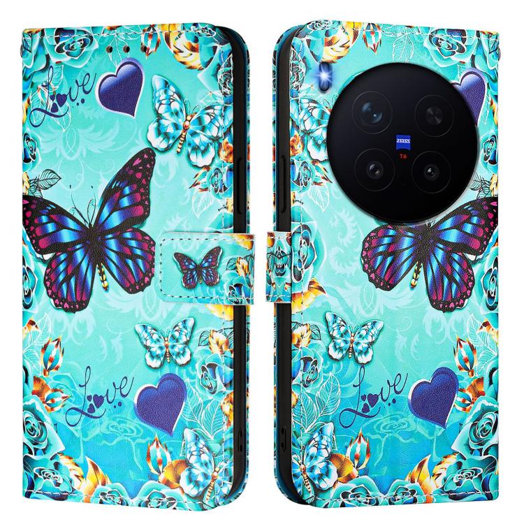 For vivo X300 Pro Colored Drawing Pattern Plain Weave Leather Phone Case