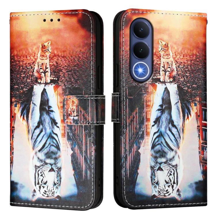 For vivo V70 FE 5G Colored Drawing Pattern Plain Weave Leather Phone Case