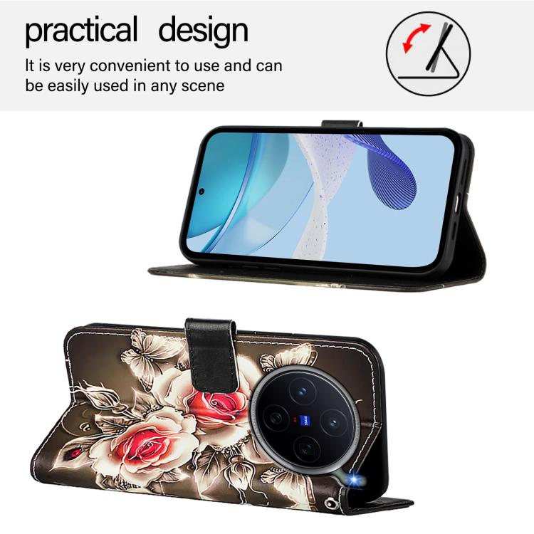 For vivo X300s Colored Drawing Pattern Plain Weave Leather Phone Case
