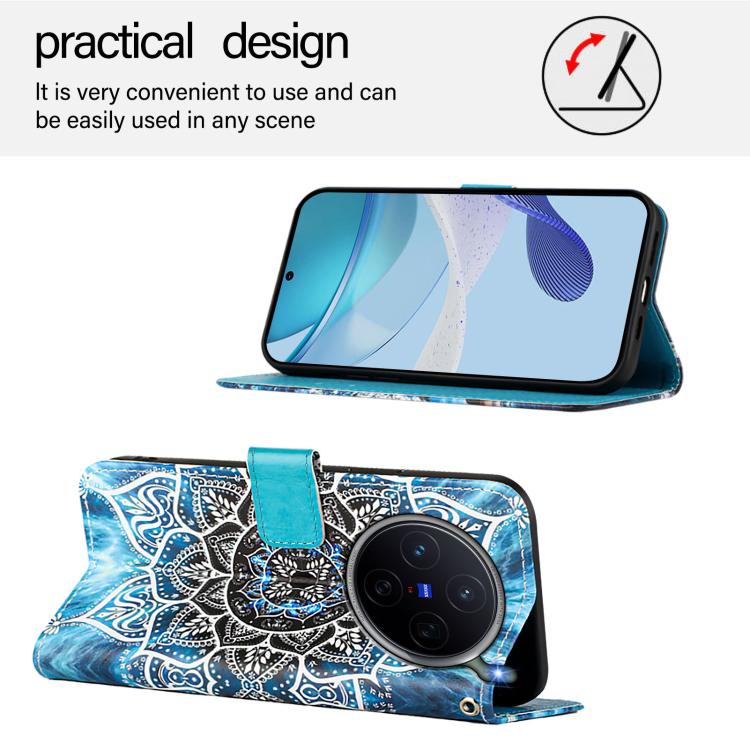 For vivo X300s Colored Drawing Pattern Plain Weave Leather Phone Case
