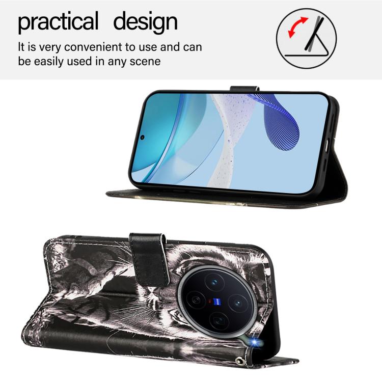 For vivo X300s Colored Drawing Pattern Plain Weave Leather Phone Case