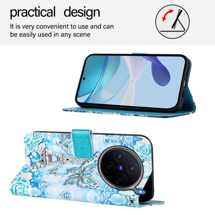 For vivo X300s Colored Drawing Pattern Plain Weave Leather Phone Case