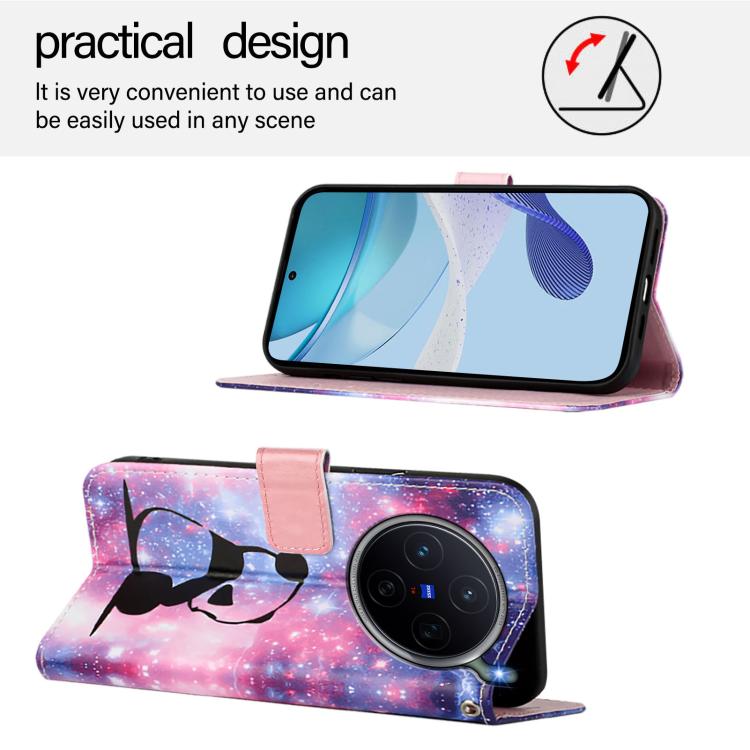 For vivo X300s Colored Drawing Pattern Plain Weave Leather Phone Case
